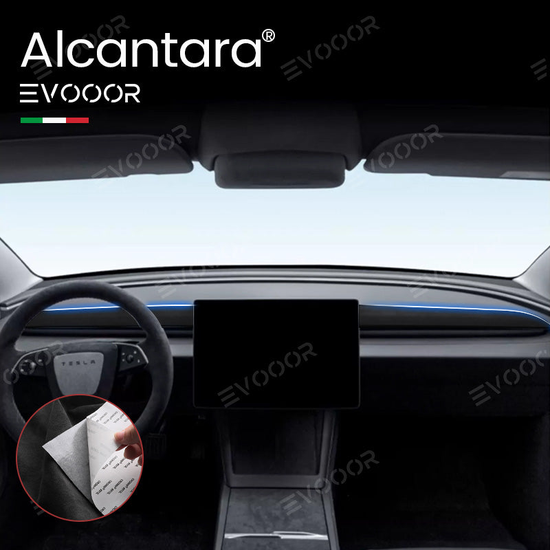 2024 Model 3 Highland Alcantara Dashboard Fabric Decorative Sticker Cover for Tesla, Dark Grey 2938