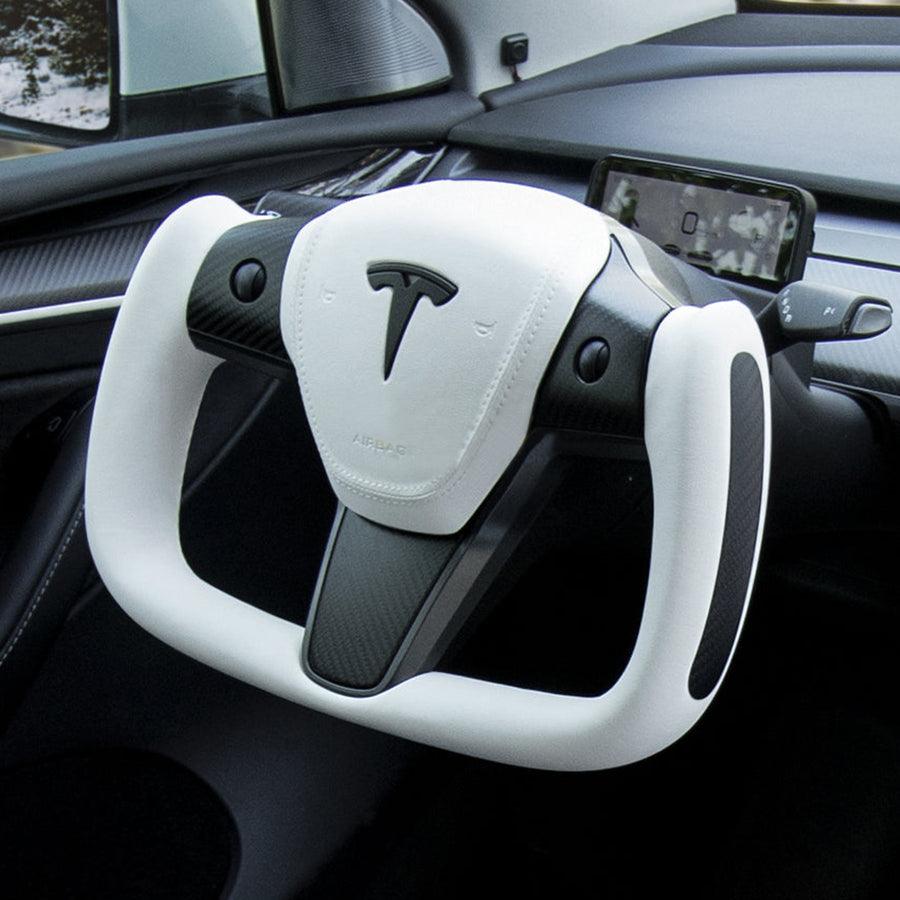 Yoke Style Steering Wheel for Model 3 / Y【Black & White Leather】